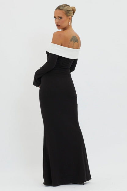 Aeris Off-shoulder Maxi gebreide jurk