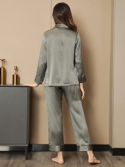 Moerbei Zijde Binding Trim Klassiek Pyjama Set