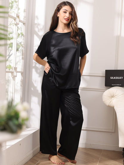 Zuivere Zijde Korte Mouw Dames Pyjama Set