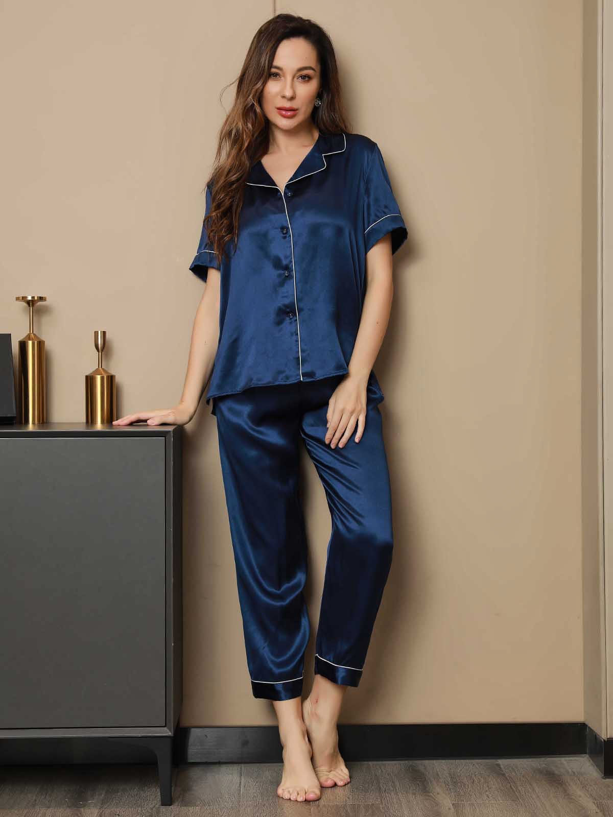 Piping Trim Moerbei Zijde Pyjama Set