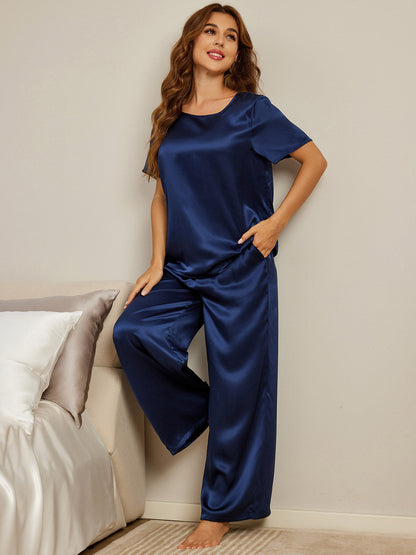 Zuivere Zijde Korte Mouw Dames Pyjama Set