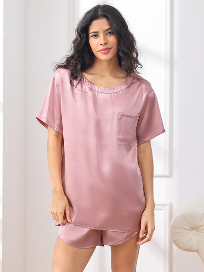 Zuivere Zijde Effen Kleur Dames Pyjama Set