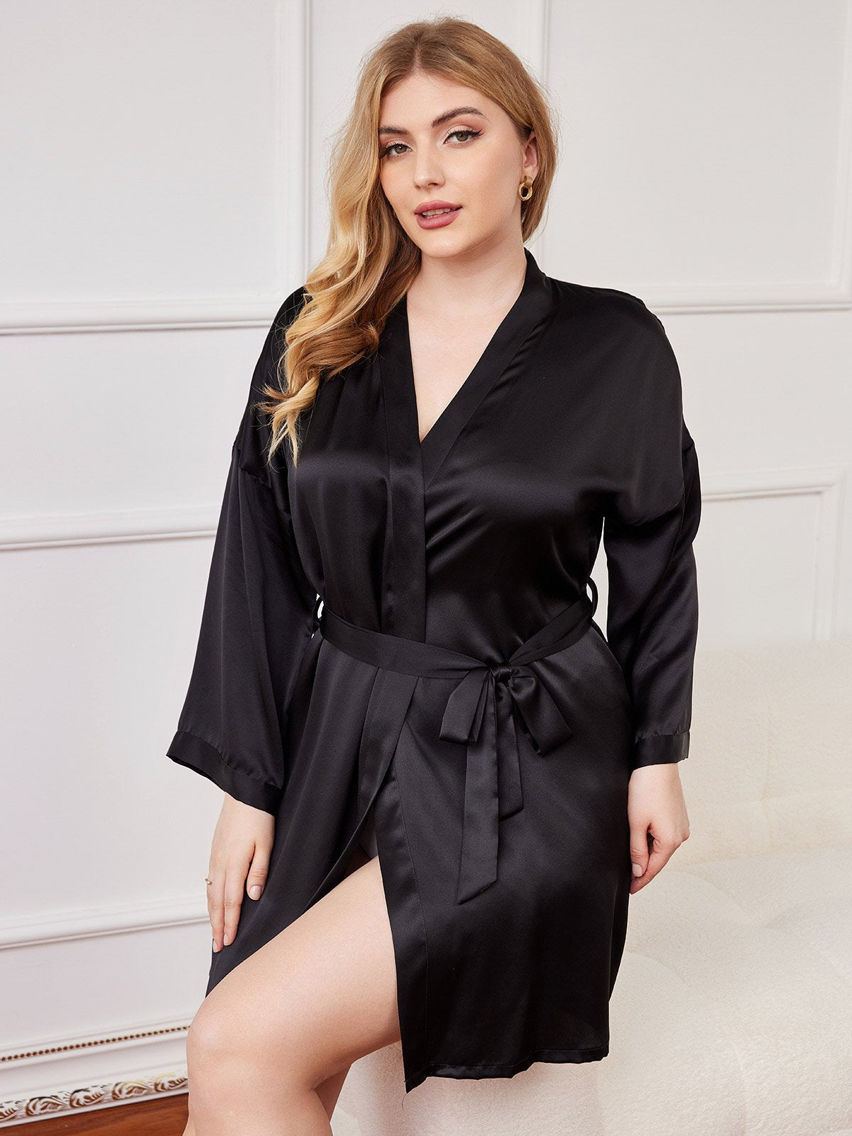 Plus Size Glanzende Pure Zijden Kimono voor Dames