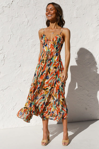 Adela Midi-zomerjurk met ruches en print