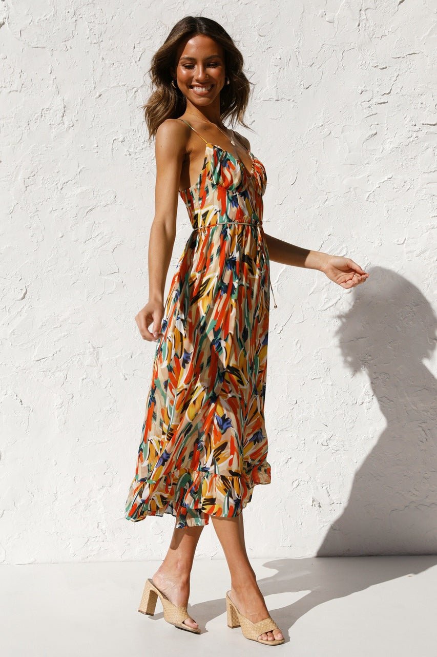 Adela Midi-zomerjurk met ruches en print