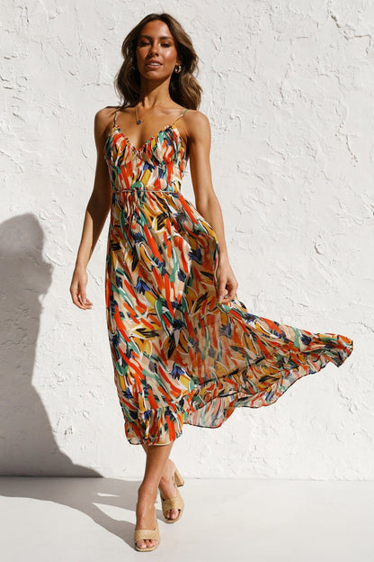 Adela Midi-zomerjurk met ruches en print