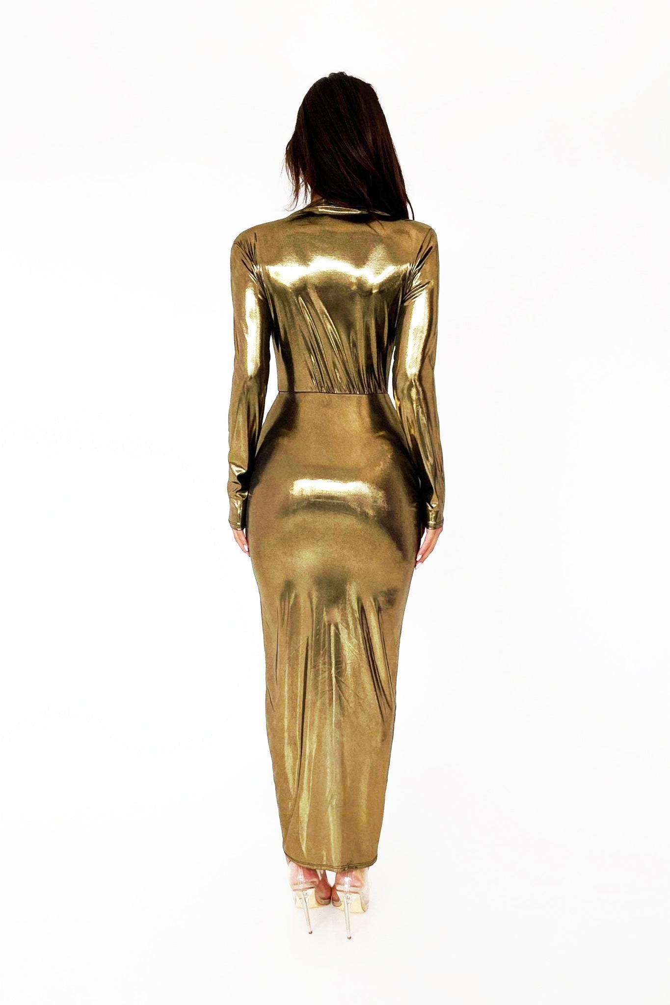 Ailiyah Metallic V-hals split midi-jurk