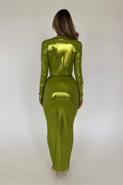 Ailiyah Metallic V-hals split midi-jurk