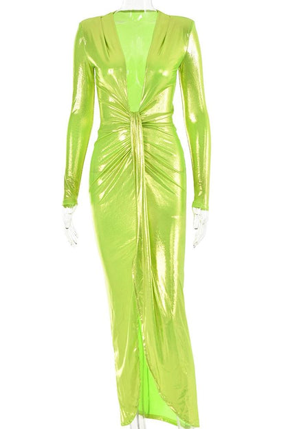 Ailiyah Metallic V-hals split midi-jurk