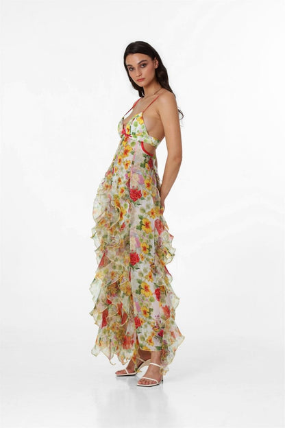 Alexia Ruffle Transparante Maxi-jurk