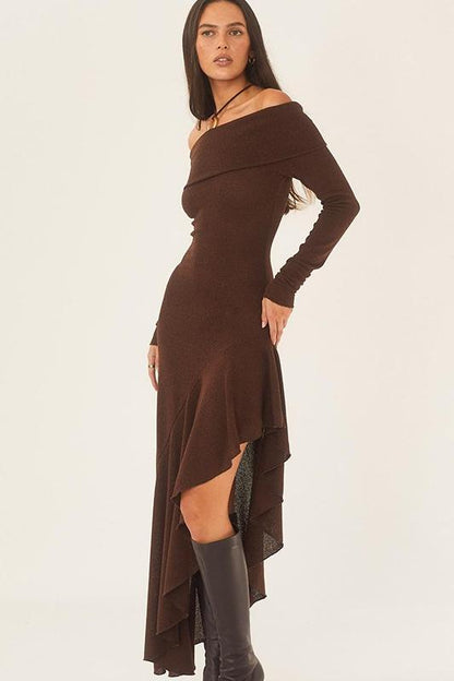 Alisa Off-shoulder Flare Midi Breijurk