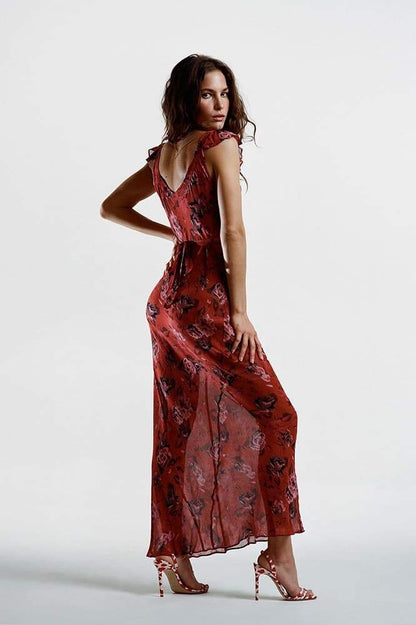 Alison Maxi-jurk met bloemenprint en U-hals