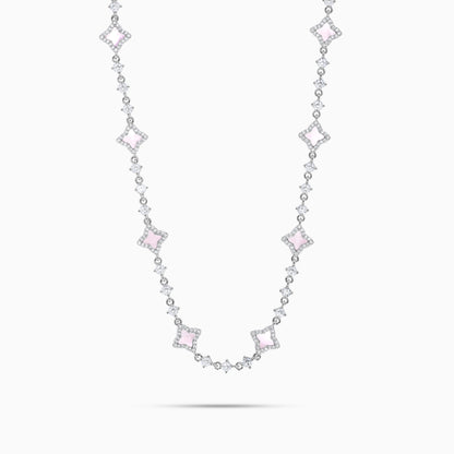 Silver Flower Tennis Chain - Pink