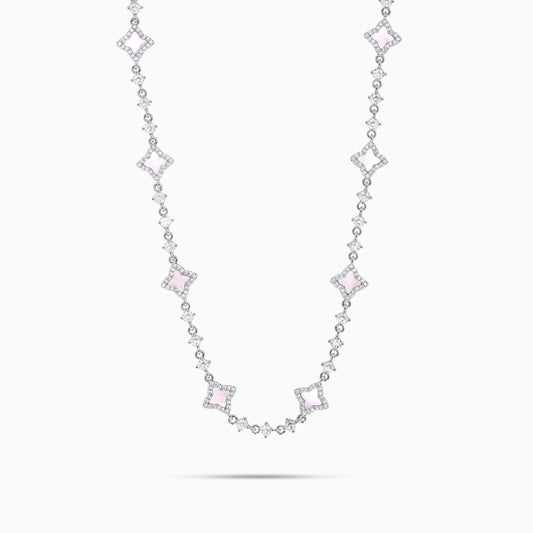 Silver Flower Tennis Chain - Pink