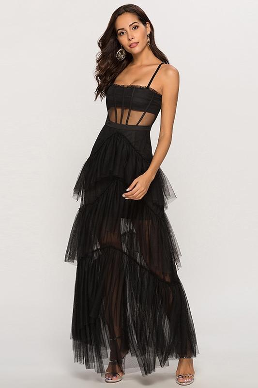 Arlene Corset Leren Mesh Slip Maxi Jurk