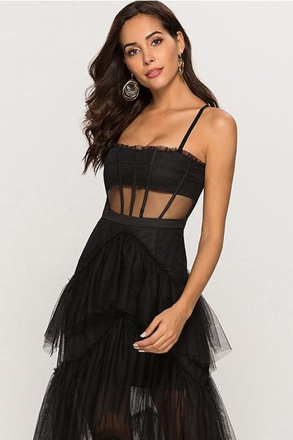 Arlene Corset Leren Mesh Slip Maxi Jurk