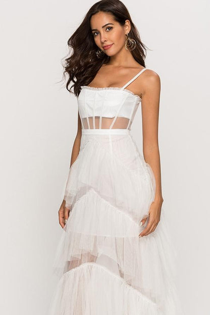 Arlene Corset Leren Mesh Slip Maxi Jurk