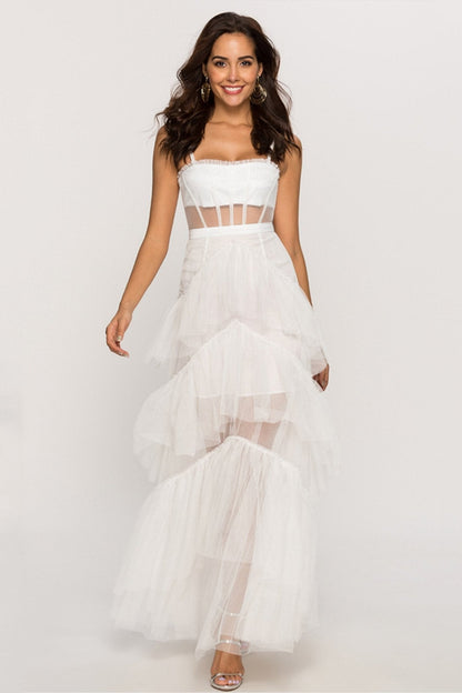 Arlene Corset Leren Mesh Slip Maxi Jurk