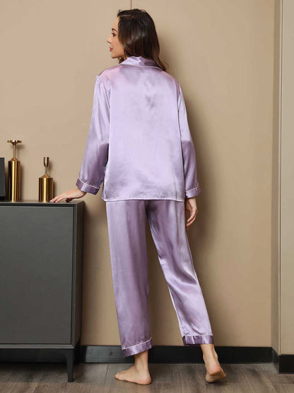 Moerbei Zijde Binding Trim Pyjama Set 2Pcs