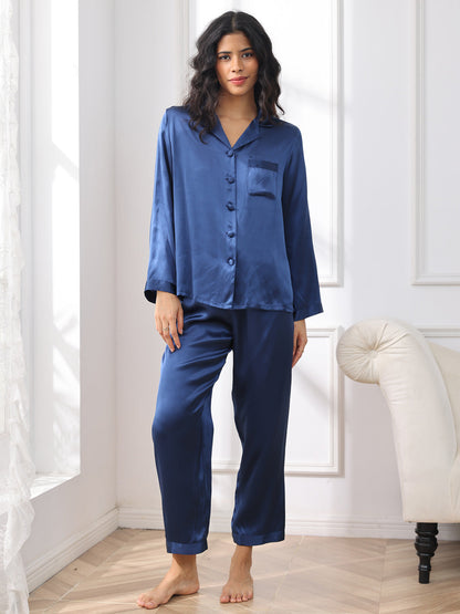 Zuivere Zijde Button Up Dames Pyjama Set