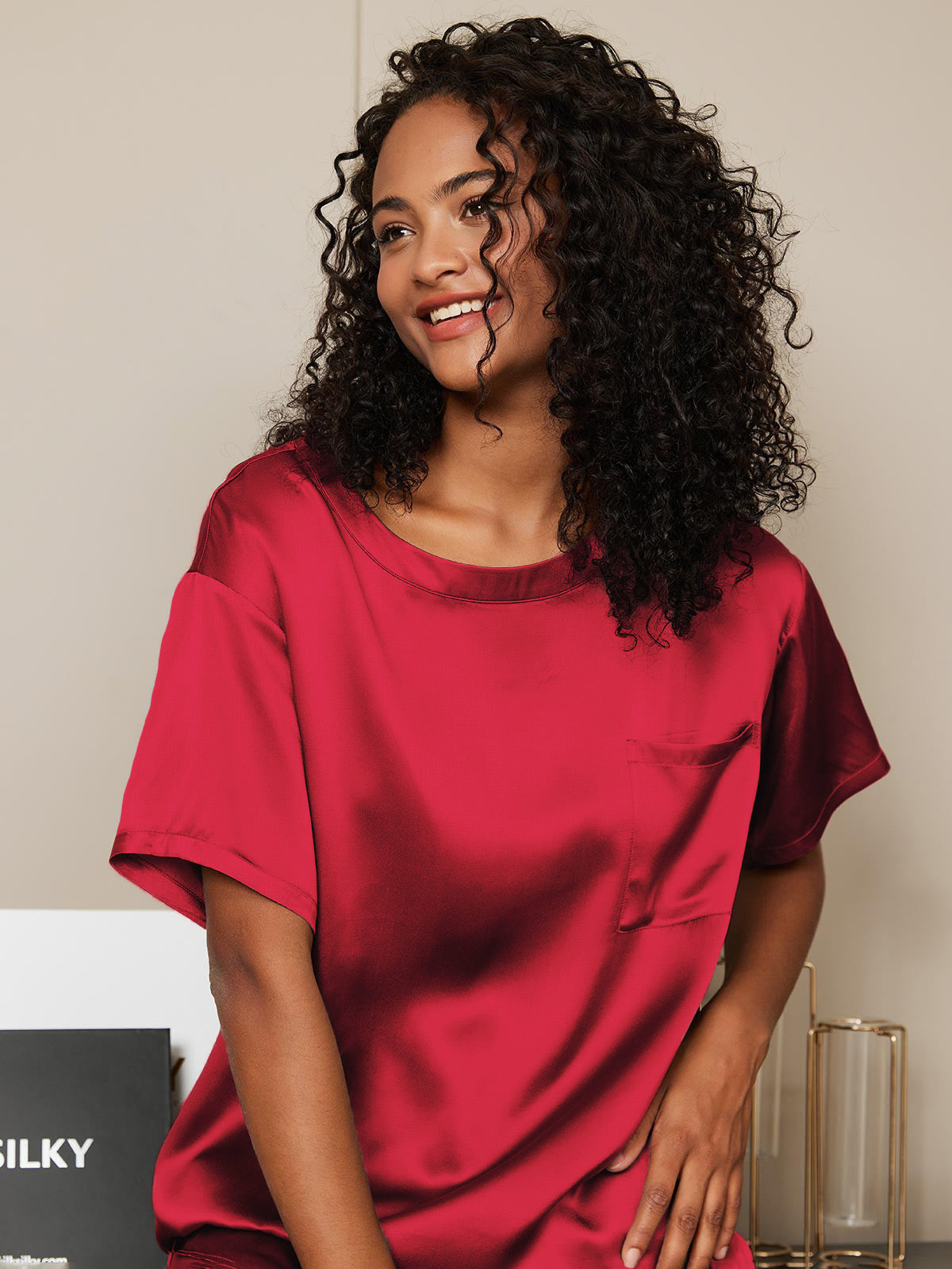 Dames Zijde Oversized T-Shirt Korte Pyjama Set