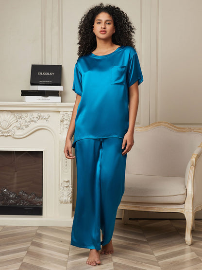 Zuivere Zijde Korte Mouw Dames Pyjama Set