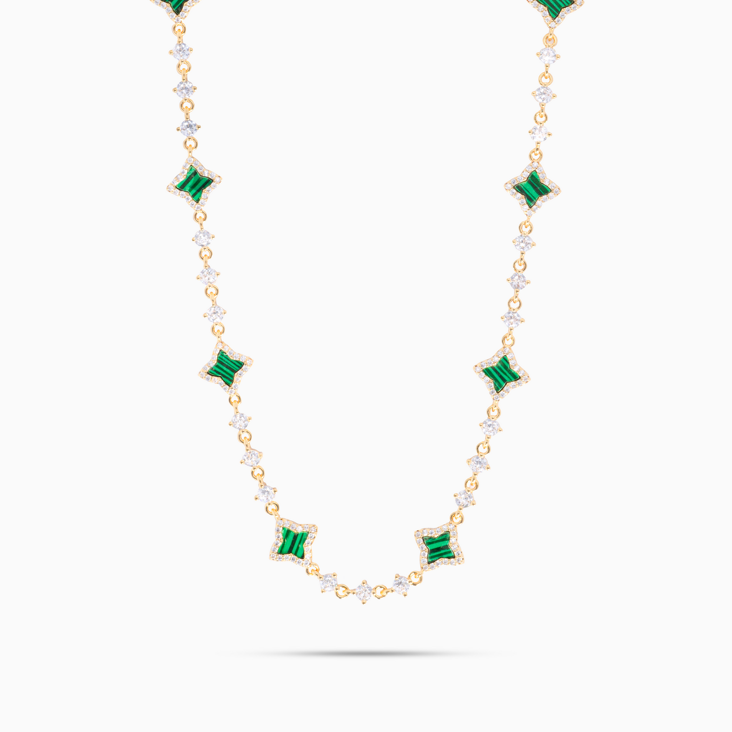 Gold Flower Tennis Chain - Green