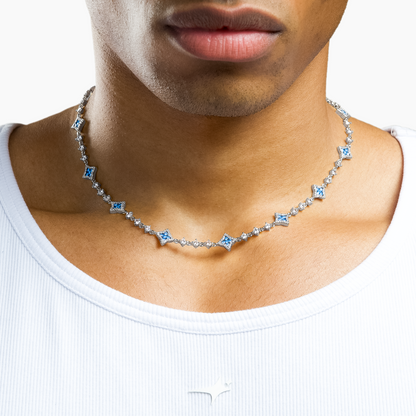 Silver Flower Tennis Chain - Blue Stones