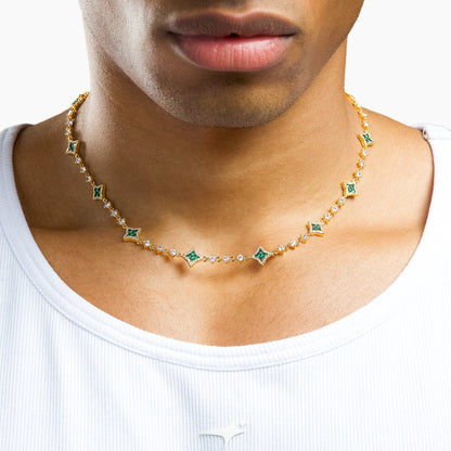 Gold Flower Tennis Chain - Green Stones