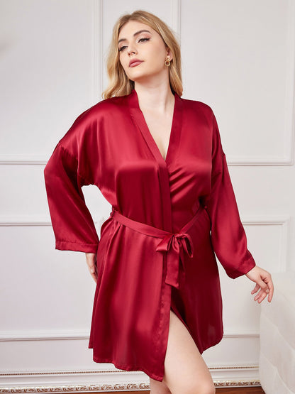 Plus Size Glanzende Pure Zijden Kimono voor Dames