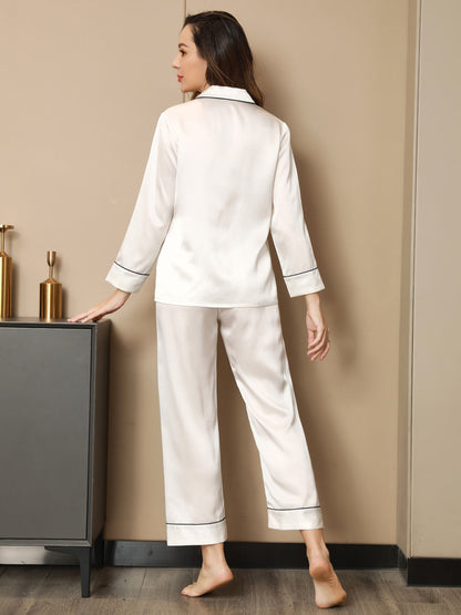 Moerbei Zijde Binding Trim Klassiek Pyjama Set