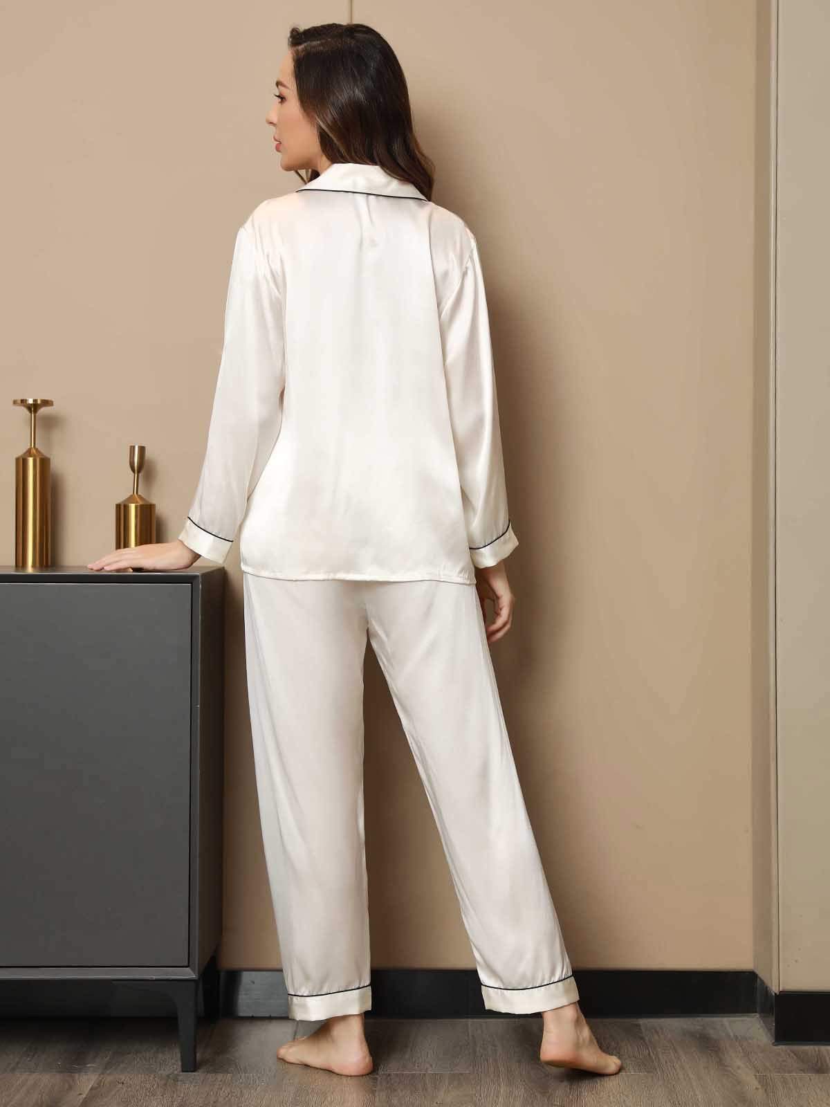 Moerbei Zijde Binding Trim Klassiek Pyjama Set 2Pcs