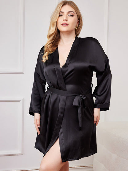 Plus Size Glanzende Pure Zijden Kimono voor Dames