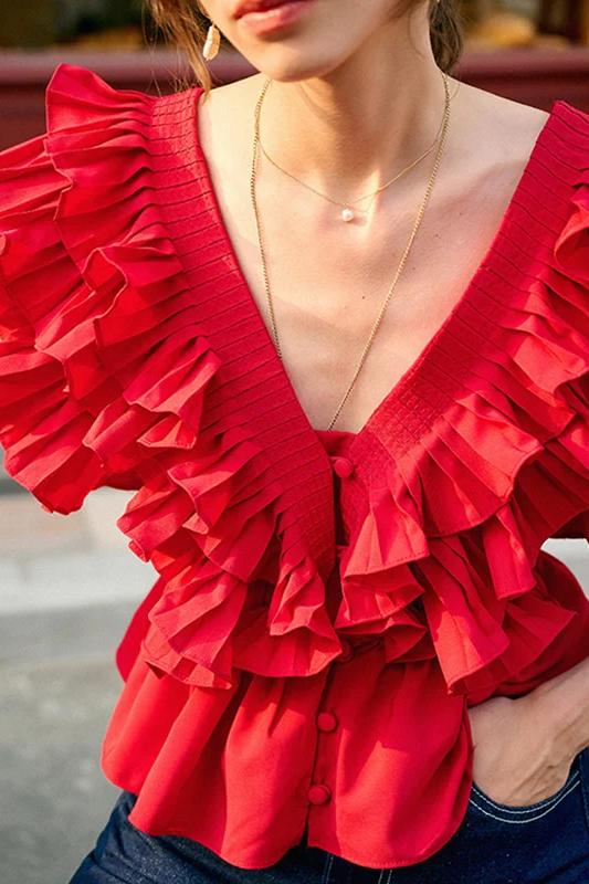 Helen Ruffle V-halsblouse