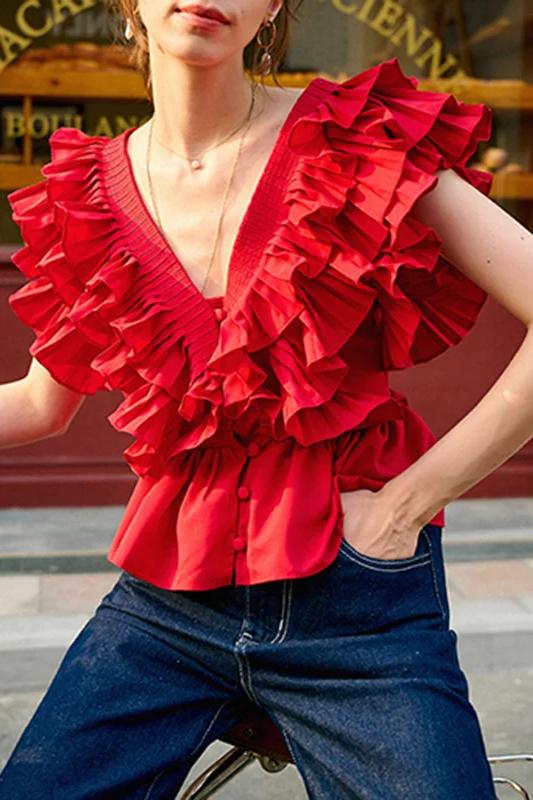 Helen Ruffle V-halsblouse