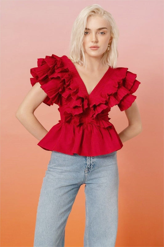 Helen Ruffle V-halsblouse