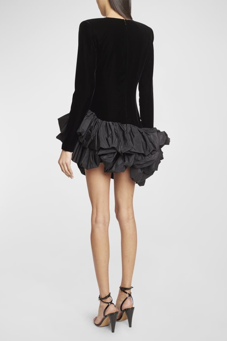 Hermosa Ruffle Asymmetrische Zoom Mini Fluwelen Jurk