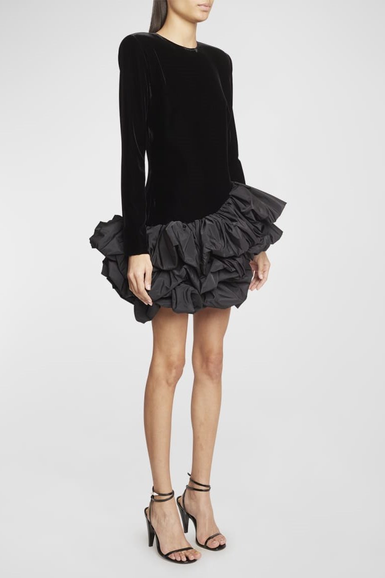 Hermosa Ruffle Asymmetrische Zoom Mini Fluwelen Jurk