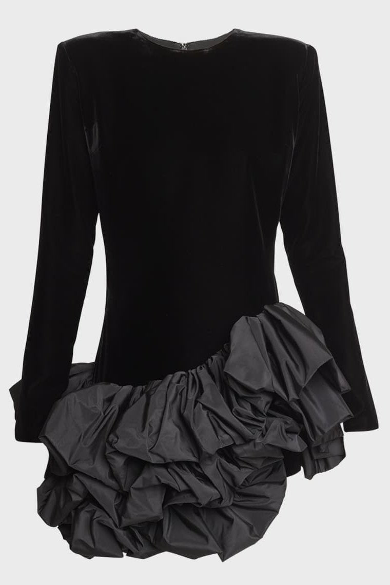 Hermosa Ruffle Asymmetrische Zoom Mini Fluwelen Jurk