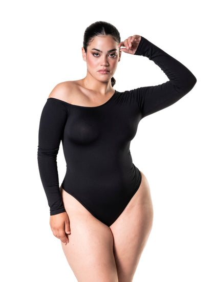 One Shoulder Long Sleeve Thong Bodysuit