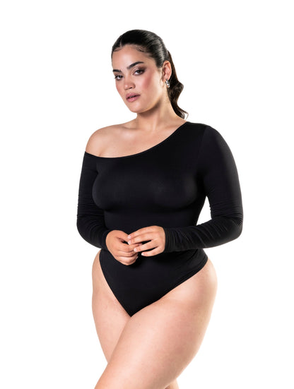 One Shoulder Long Sleeve Thong Bodysuit