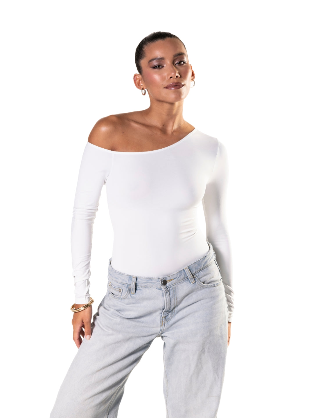 One Shoulder Long Sleeve Thong Bodysuit