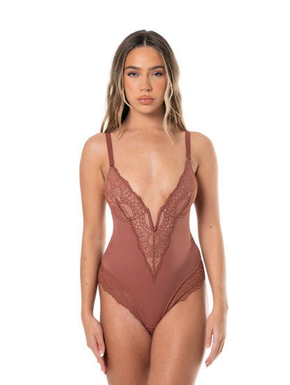 V-Neck Half Laced Bodysuit