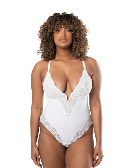 V-Neck Half Laced Bodysuit