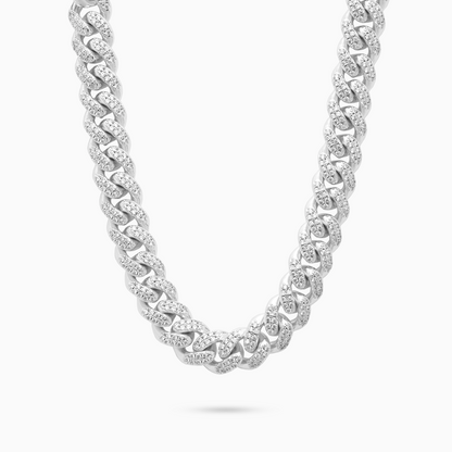 Iced Cuban link chain 12 mm silver