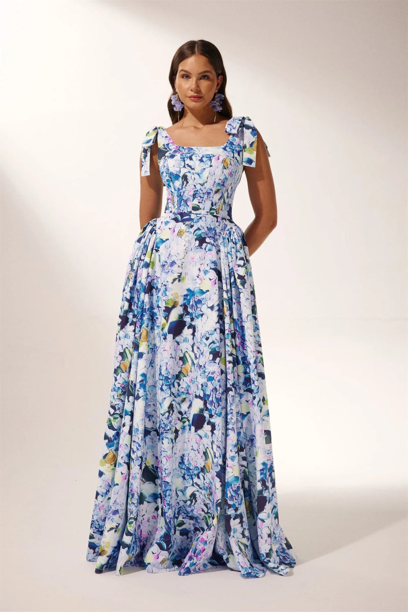 Kacey Hydrangea Maxi-jurk met print en bandjes