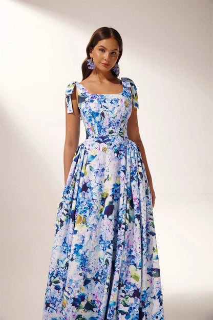 Kacey Hydrangea Maxi-jurk met print en bandjes