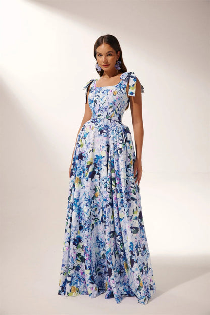 Kacey Hydrangea Maxi-jurk met print en bandjes