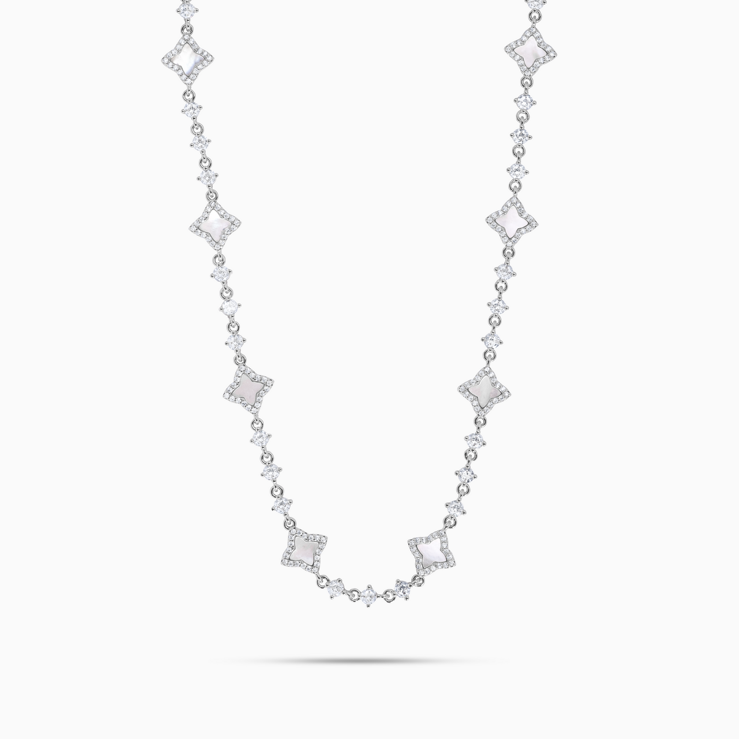 Silver Flower Tennis Chain - White