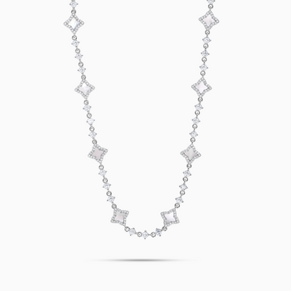 Silver Flower Tennis Chain - White